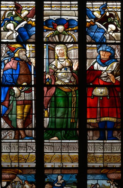 Josue, de Sibylle Europa en Amos - Glas-in-lood in de kapel van Sint Catharina, Arnaud de Moles (1470-1520), voltooid in 1513 - Kathedraal Sainte Marie d