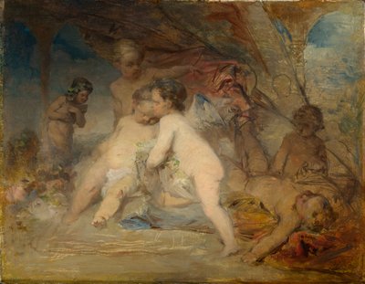 Putti en een jonge Eros in een bos door Arnold Böcklin