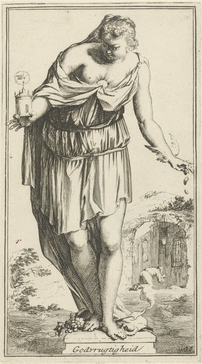 Personificatie van godvruchtigheid (Godvrugtigheid) (Een-en-veertigh stuks, verscheydene Sinnebeelden) door Arnold Houbraken