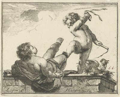 Vlijt overmeestert Luiheid (Een-en-veertigh stuks, verscheydene Sinnebeelden) door Arnold Houbraken