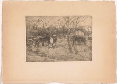 Weiland met bomen en koeien door Arnold Koning