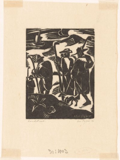 Vier herders en een hond door Arnold Pijpers (signed by artist)