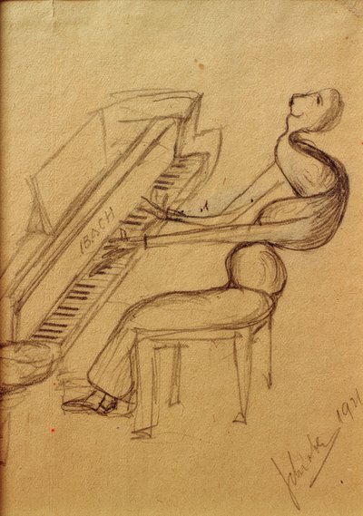 Karikatuur (Pianospeler) door Arnold Schönberg