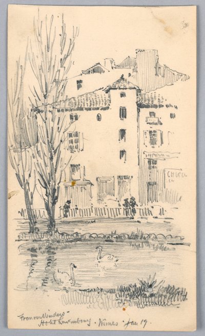 Hotel Luxembourg, Nîmes – vanuit ons raam door Arnold William Brunner