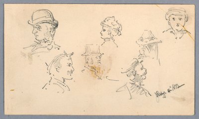 Zeven schetsen van hoofden door Arnold William Brunner