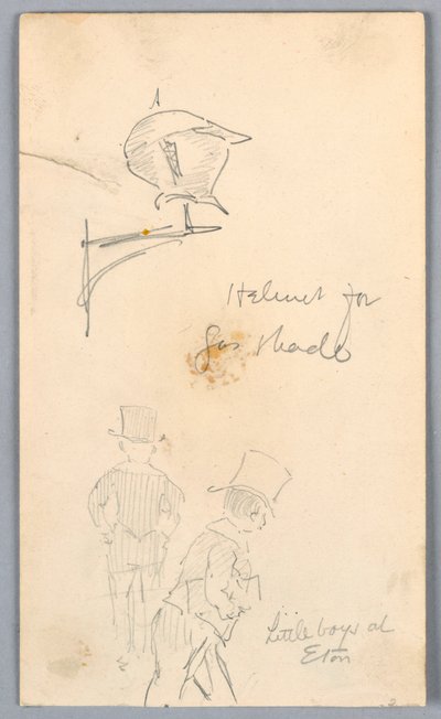 Schets van helm en mannen in Eton door Arnold William Brunner