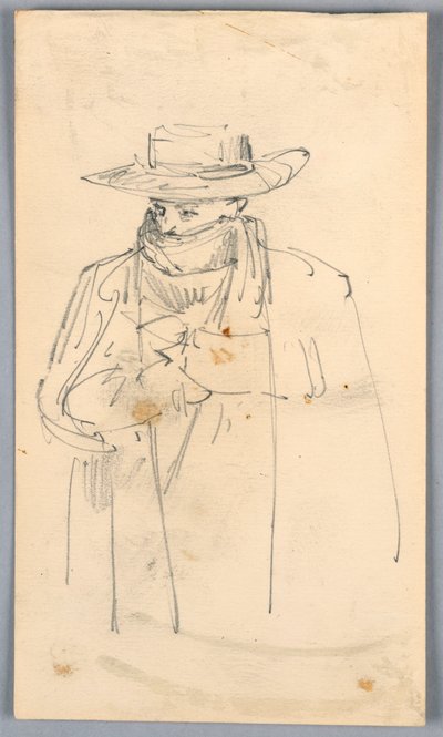 Schets van man in jas en sjaal door Arnold William Brunner