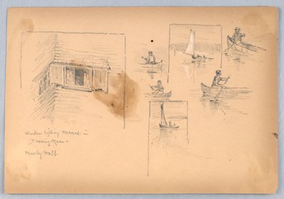 Schets van Mensen in een Kano en Raam door Arnold William Brunner