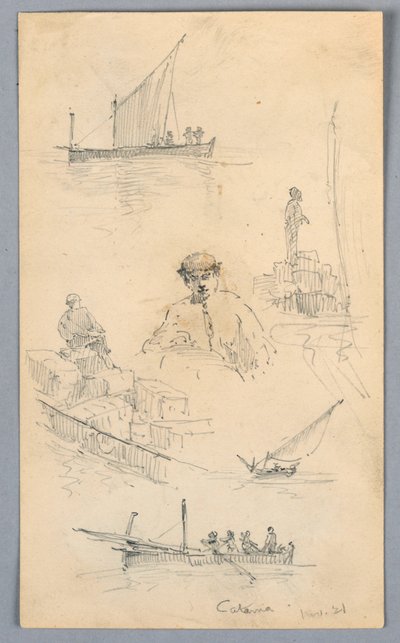 Schetsen in de haven van Catania door Arnold William Brunner
