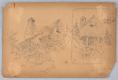 Twee Schetsen van Huisjes door Arnold William Brunner