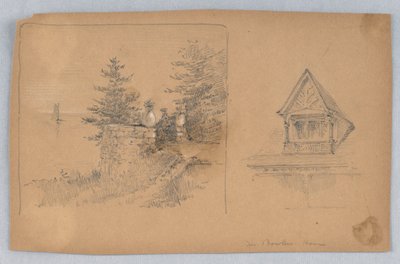 Twee schetsen van het huis van Mr. Bowle door Arnold William Brunner