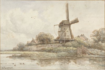 Molen op stadswal door Arnoldus Johannes Eymer
