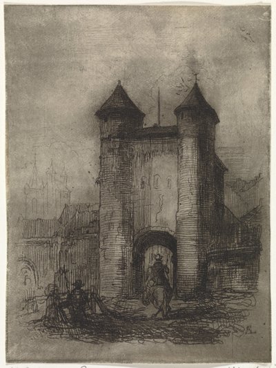 Gezicht op de Helpoort te Maastricht, gezien vanaf de veldzijde door Arnoud Schaepkens
