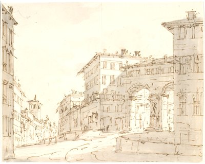 Italiaanse straat met kerk links en poort rechts door Aron Wallick