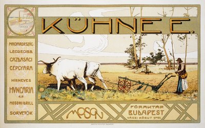 Reproductie van een poster die Kuhnee Landbouwfabrikanten adverteert, 1899 door Arpad Basch