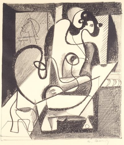 Schilder en Model (De Scheppingskamer) door Arshile Gorky