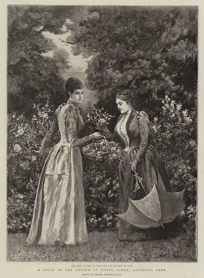Een studie in de tuin bij White Lodge, Richmond Park (gravure) door Arthur (after) Hopkins