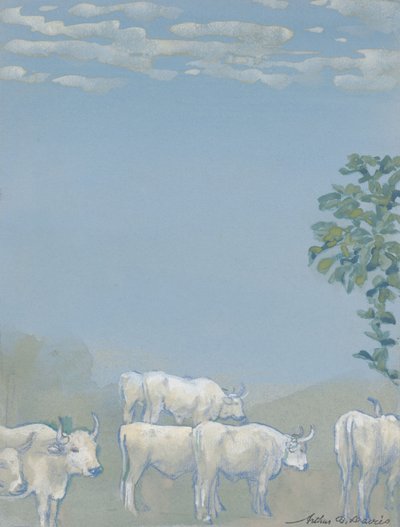 Landschap met koeien door Arthur Bowen Davies