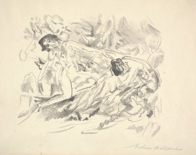 Twee Vrouwelijke Figuren in een Landschap door Arthur Bowen Davies