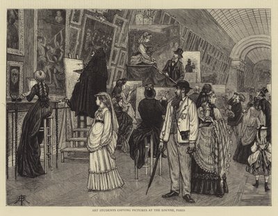 Kunststudenten die schilderijen kopiëren in het Louvre, Parijs door Arthur Boyd Houghton