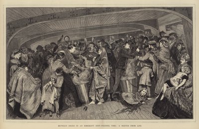 Tussen dekken in een emigrantenschip, voedertijd, een schets uit het leven door Arthur Boyd Houghton