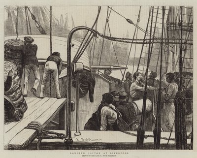Katoen lossen in Liverpool door Arthur Boyd Houghton
