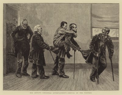 Kerstentertainment van Onze Kunstenaar, Aankomst van de Bezoekers door Arthur Boyd Houghton