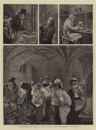 Voorbereidingen voor een stadsfeest, de keuken van het Guildhall door Arthur Boyd Houghton