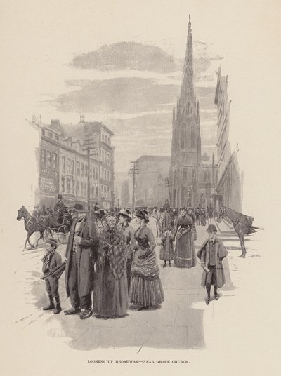 Kijkend naar Broadway, nabij Grace Church door Arthur Burdett Frost