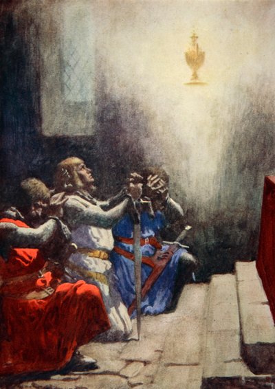 Galahad kon alleen de perfecte schoonheid van de Heilige Graal zien, c.1925 door Arthur C. (after) Michael