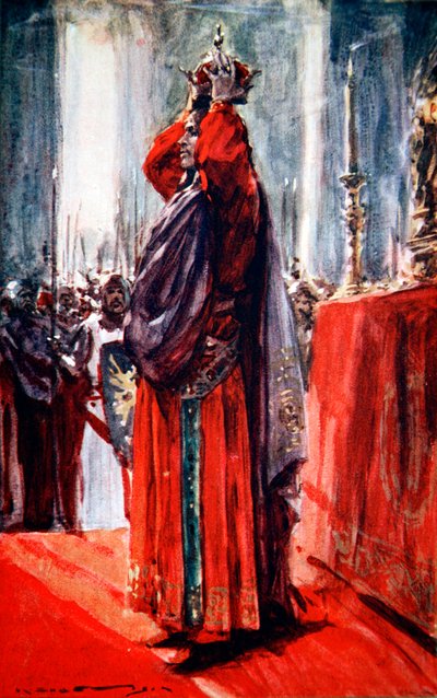 De Heilige Roomse Keizer Frederik II kroont zichzelf tot koning van Jeruzalem, 1229 1913 door Arthur C Michael
