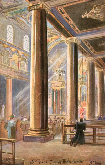 Sint-Pieters Italiaanse Kerk, Hatton Garden, Londen door Arthur Charles (after) Payne