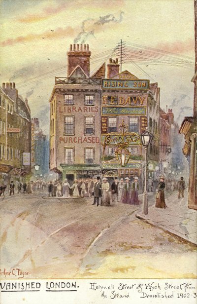 Verdwenen Londen - Holywell Street en Wych Street, vanaf de Strand door Arthur Charles Payne