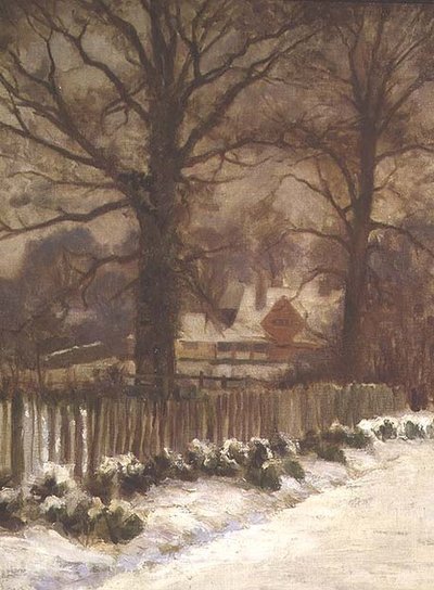 Elzen in een Besneeuwde Laan door Arthur Claude Cooke