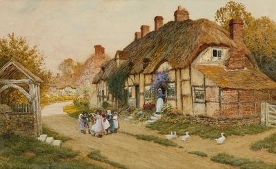 Kinderen Spelen Buiten een Cottage in een Dorp door Arthur Claude Strachan