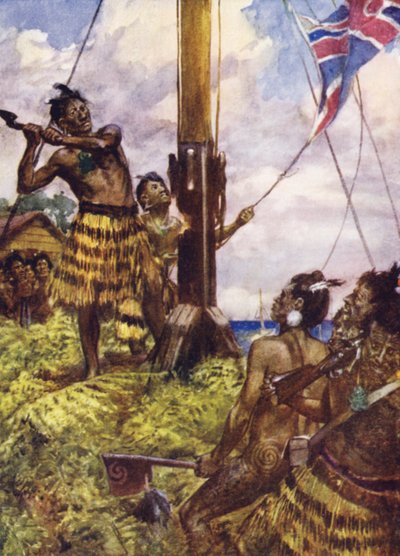 Heke hakt de vlaggenmast om in Kororareka door Arthur David McCormick