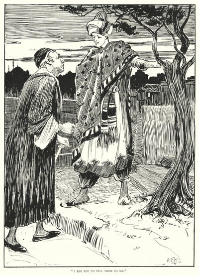 "Ik smeek je om ze aan mij te verkopen" (gravure) door Arthur David McCormick