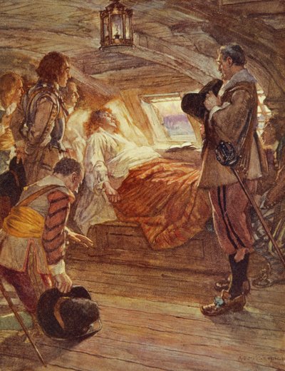 De dood van admiraal Blake, illustratie uit Drakes Drum and Other Songs of the Sea door Henry Newbolt door Arthur David McCormick