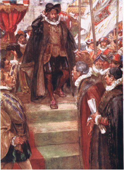 De Prins van Oranje kende geen groter moment dan dit, illustratie uit Romance of History: Nederland, 1920s door Arthur David McCormick