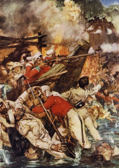 De rieten daken van de boten brandden hevig door Arthur David McCormick
