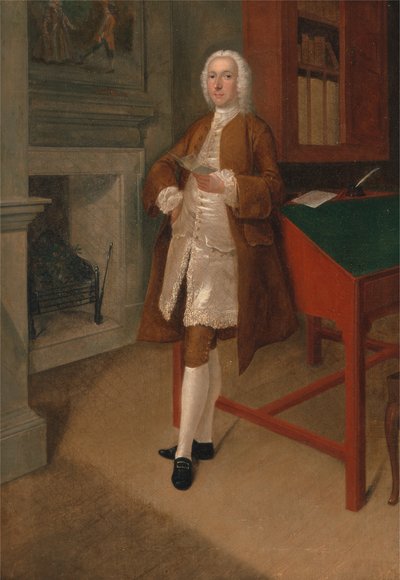 Een onbekende man in een bibliotheek door Arthur Devis