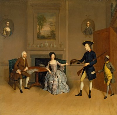 John Orde, zijn vrouw Anne, zijn oudste zoon William en een dienaar door Arthur Devis