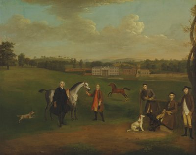 Leak Okeover, dominee John Allen en kapitein Chester in Okeover Hall, Staffordshire door Arthur Devis