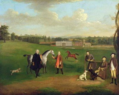 Leak Okeover, dominee John Allen en kapitein Chester in Okeover Hall, Staffordshire, ca. 1785 door Arthur Devis