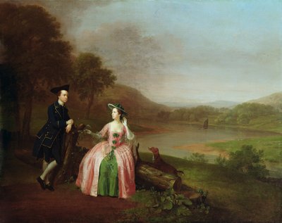 Sir George en Lady Strickland in de Tuinen van Boynton Hall, nabij Bridlington, Yorkshire door Arthur Devis