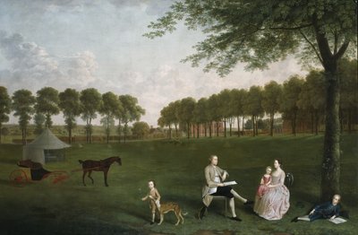 Sir John Shaw en zijn familie in het park bij Eltham Lodge, Kent, 1761 door Arthur Devis