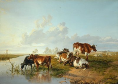 Landschap met vee bij Wool, Dorset door Arthur Douglas Peppercorn