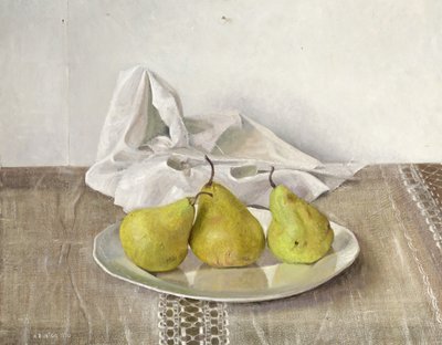 Drie Peren op een Bord, Stilleven door Arthur Easton