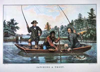 Een Forel Vangen, uitgegeven door N. Currier door Arthur Fitzwilliam (after) Tait