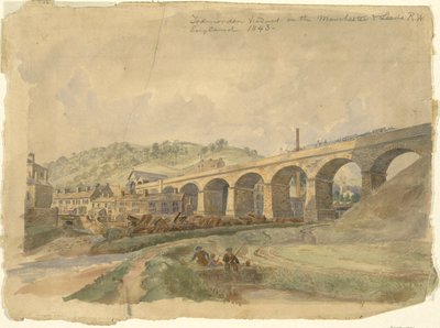 Todmorden Viaduct op de Manchester & Leeds Railway, Engeland 1843 door Arthur Fitzwilliam Tait